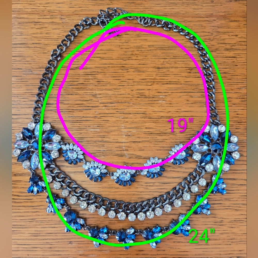 Sparkly Blue Clear Rhinestone Statement Necklace … - image 5